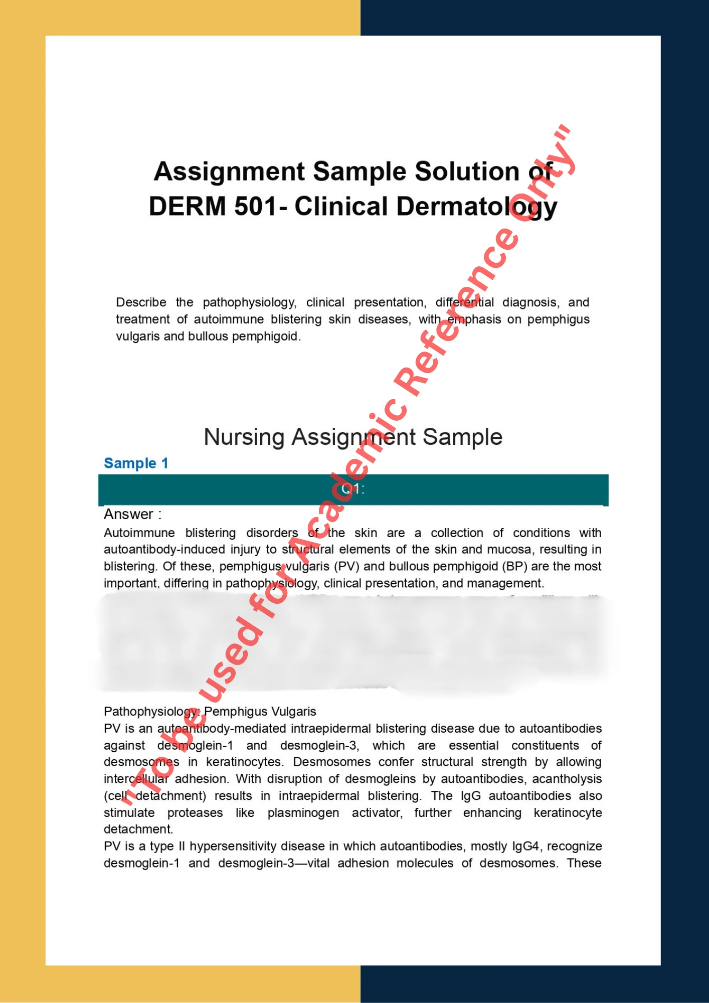 Assignment Sample Solution of DERM 501- Clinical Dermatology 0